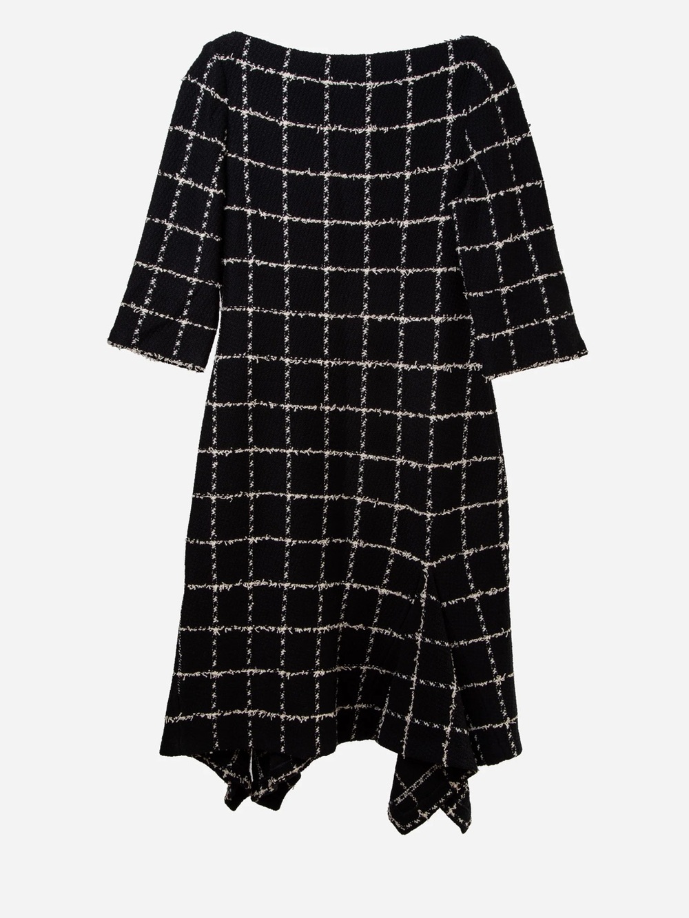 St.John Black White Windowpane Check Tweed Dress Size 4
